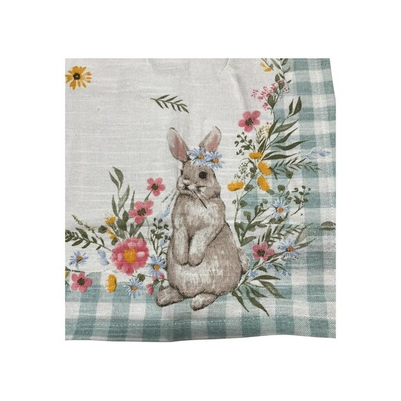 Tahari Home‎ Cloth Napkins Easter Dinner Holiday Green Plaid Bunny Floral Set 8 - Picture 3 of 11